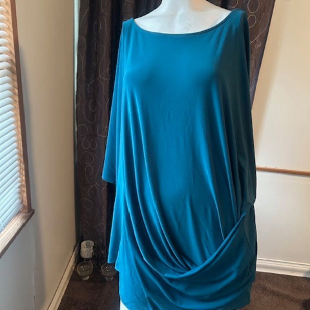 Luxe addition NY Teal boat neck side ruched Dolman sleeves blouse, size 2X